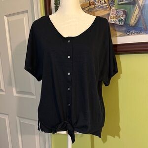 Dark Navy Button-Down Women’s Top With Tie Detail